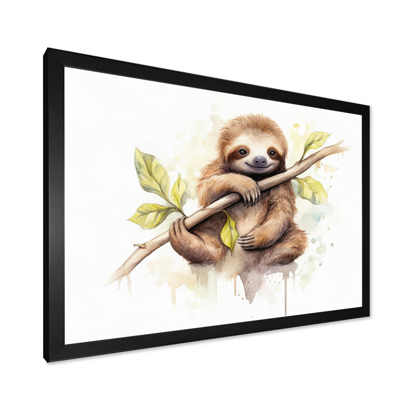 Lazy Sloth - Sloth Wall Art, Black Single Picture Framed, 12" H x 20" W x 1" D