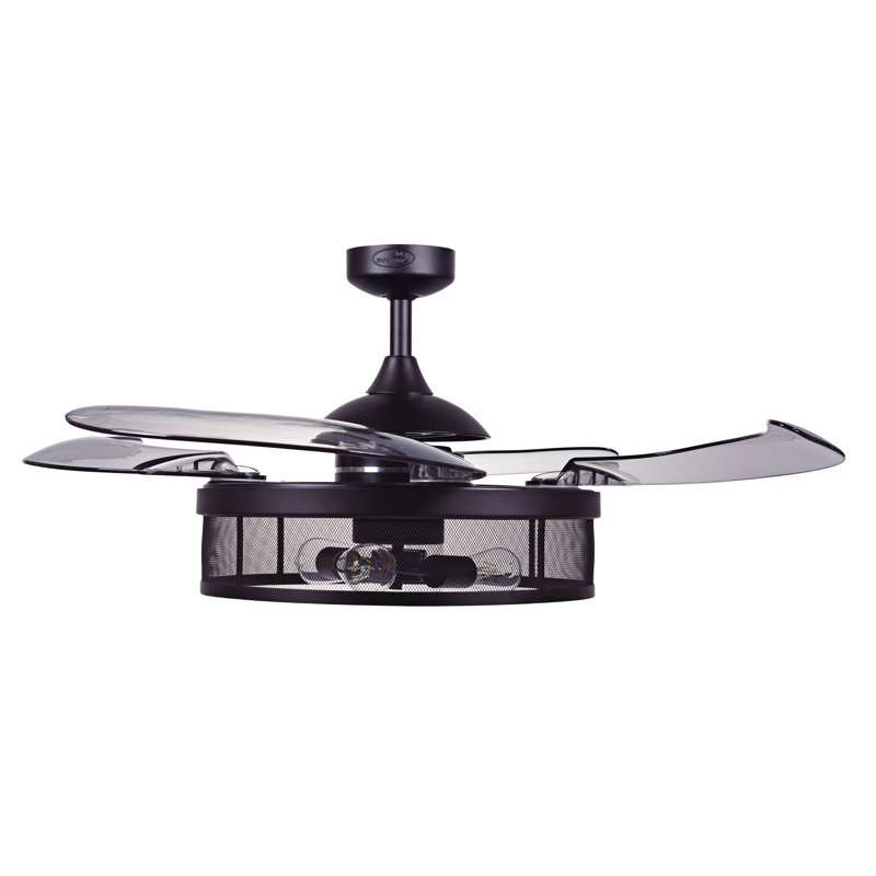 Ventilateur de plafond à pales rétractables de 48 po avec lumière et télécommande Meridian, Noir