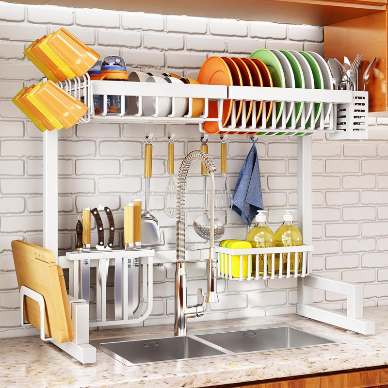 Adjustable Over The Sink Dish Rack, White