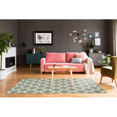 Selene Elena Gray Flatweave Wool Ivory Contemporary Trellis Handmade Area Rug