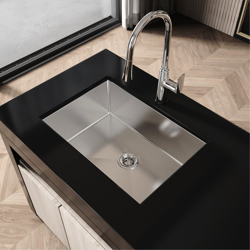 304 Stainless Steel Undermount Kitchen Sink 27" X 19" - Nano Gray With Edge And Quick Drainage Bottom Grid For Better Protection