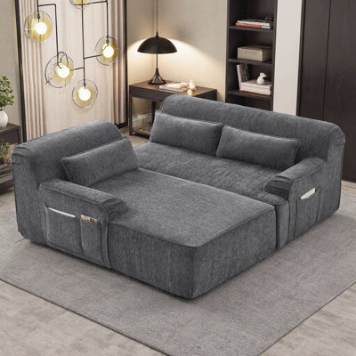 Canapé modulaire en L Chenille avec canapé-lit, canapé de luxe surdimensionné avec design capitonné pour le salon et les appartements, aucun assemblage requis