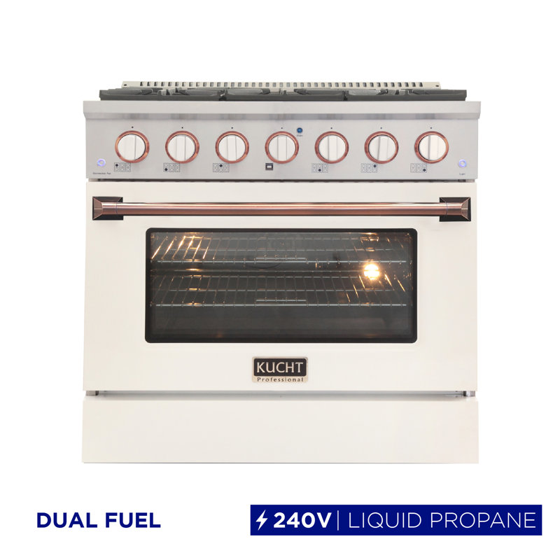 Kucht 36'' W Free Standing Range, White/Rose Gold, Liquid Propane