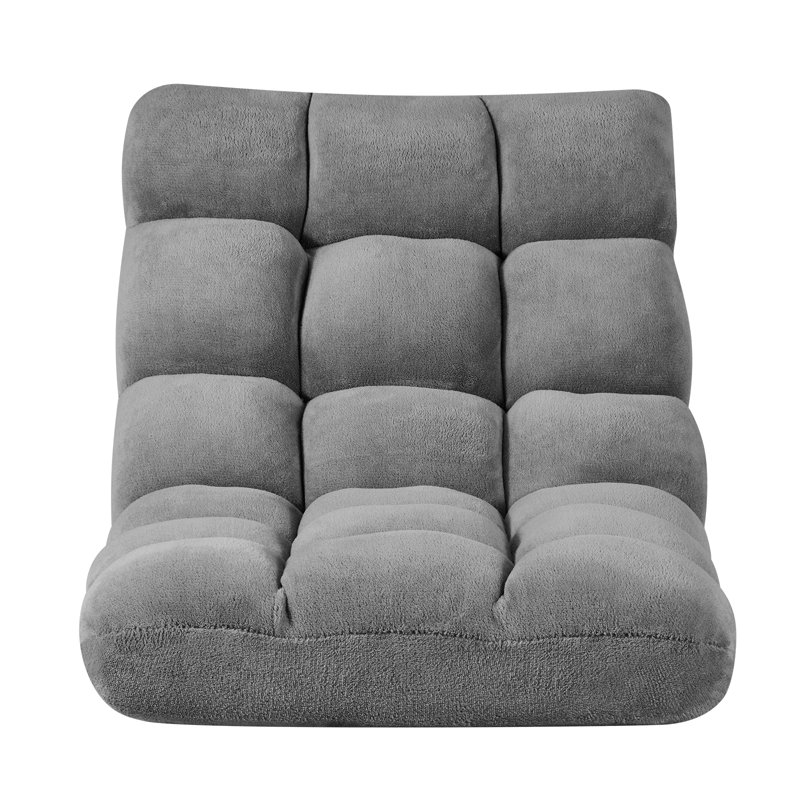 Chaise de plancher, chaise de jeu pliante à 14 positions réglables avec support pour le dos, structure en métal robuste avec mousse recyclée et surface en molleton corail, multifonctionnel pour la lecture, détente, gris