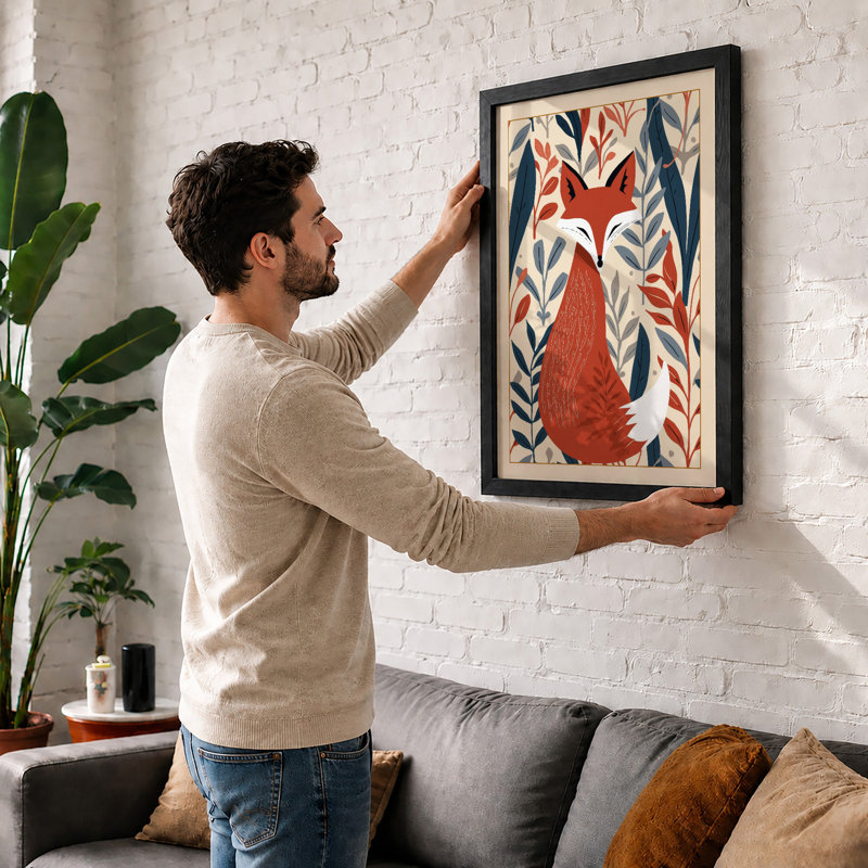 Fox Among Florals Boho - Framed Print, A1 - 84.1 x 59.4 cm, White