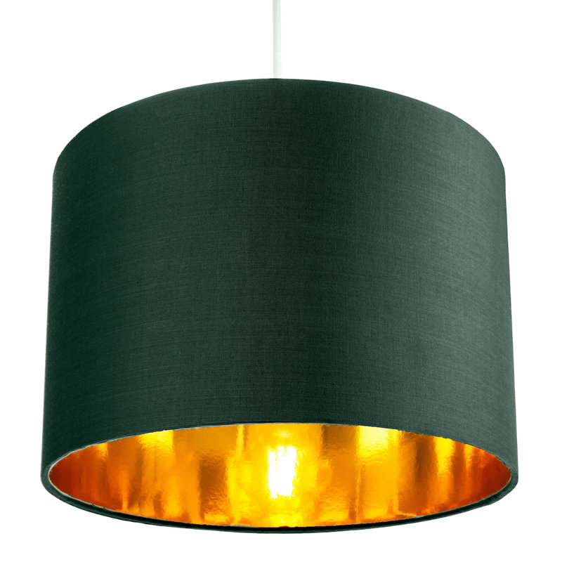 Contemporary Cotton Lamp/Light Shade with Shiny Paper Inner, 18cm H x 25cm W x 25cm D, Forest Green
