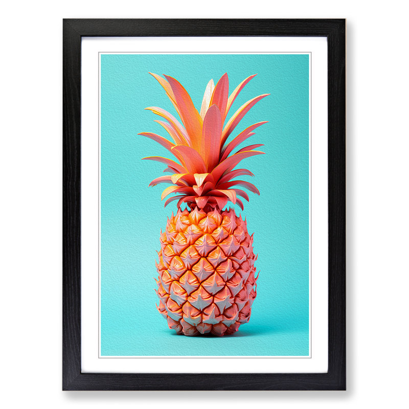 XYZ-FRM-V1223-5182 Pineapple Constructivism - Single Picture Frame Print on Wood, 64cm H x 46cm W x 2cm D, Black