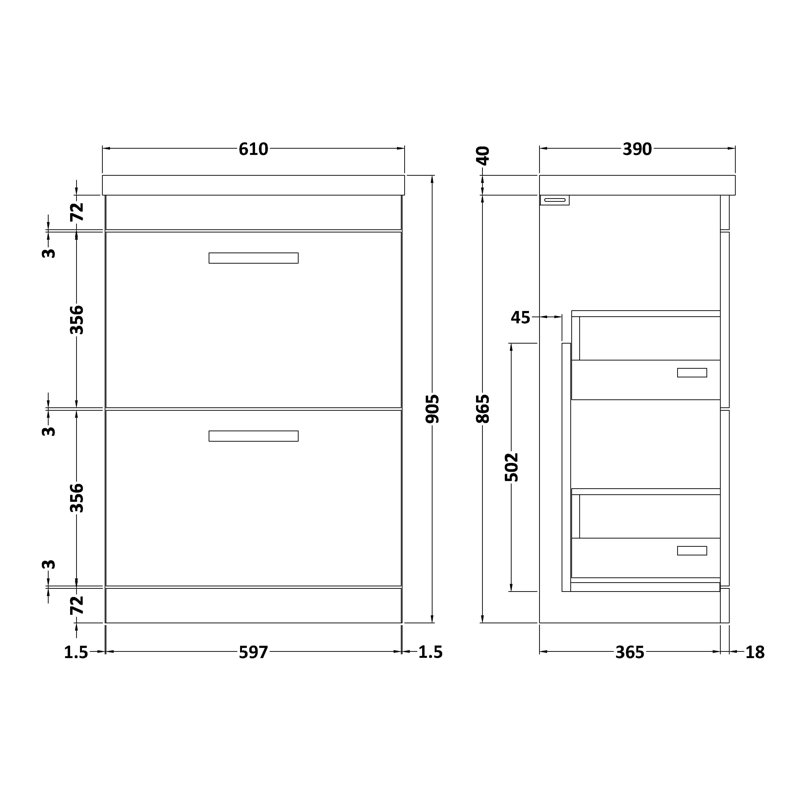 Athena 610mm Single Bathroom Vanity with Integrated Vitreous China Basin