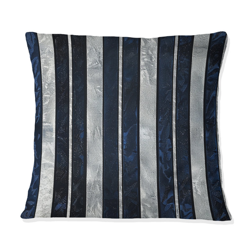 Coussin Glamoureux Pinstripe I - Glam, H 16 po x l 16 po, Bleu / argent
