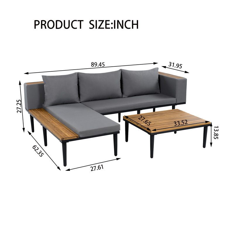 Ensemble de conversation modulaire d'extérieur 2 pièces 2 pièces, Gris
