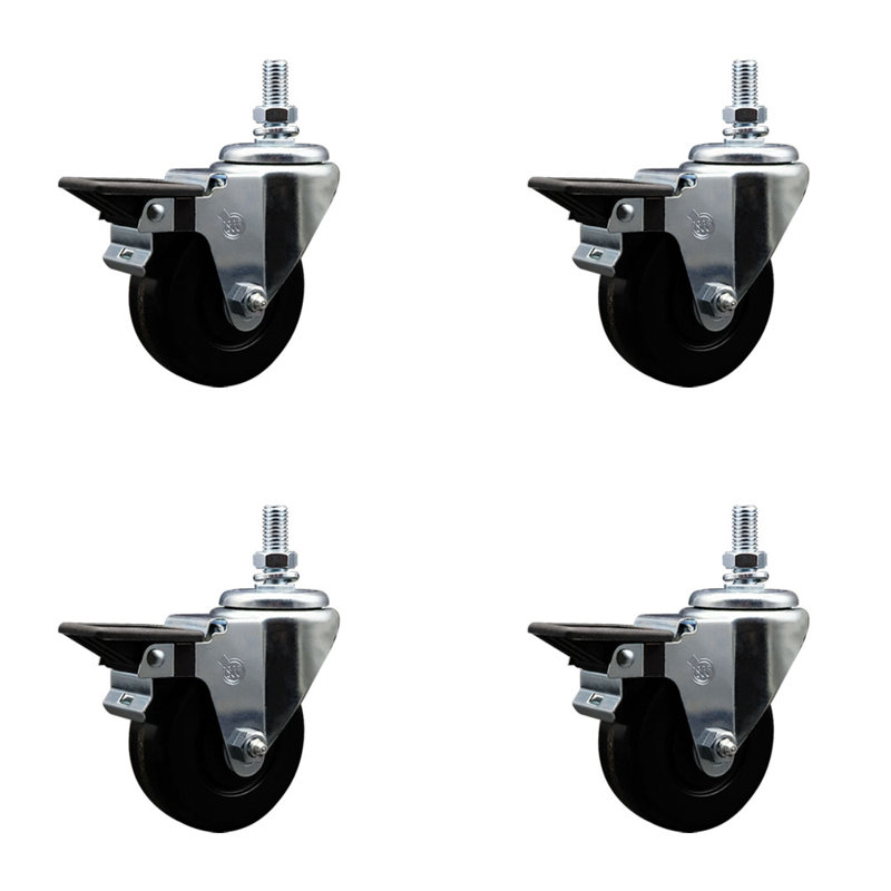 3.5 Inch_Phenolic ½ Inch Threaded Stem Caster Set with Brake