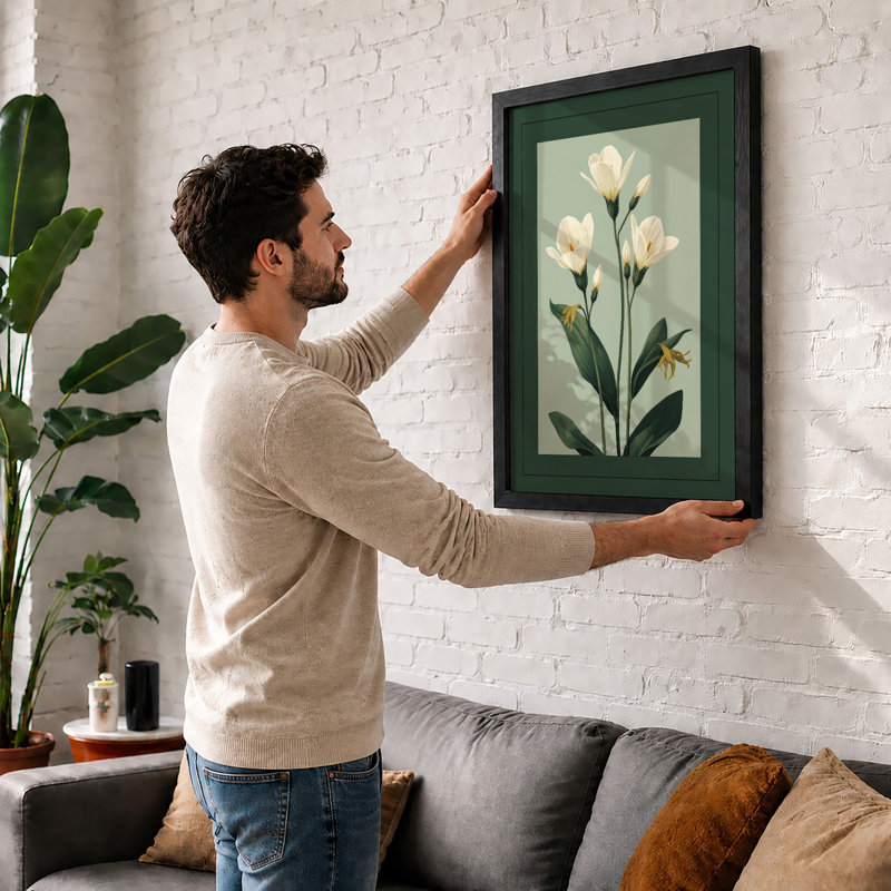 Pale Blooms Study Botanical - Framed Print, A3 - 42.0 x 29.7 cm, White