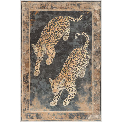 Apollo Leopard’S Reverie Charcoal Natural Animal Print Modern Area Rug