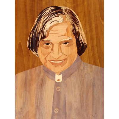 16" Apj Abdul Kalam Portrait For Wall | Natural Color On Wood Panel With Inlay Work