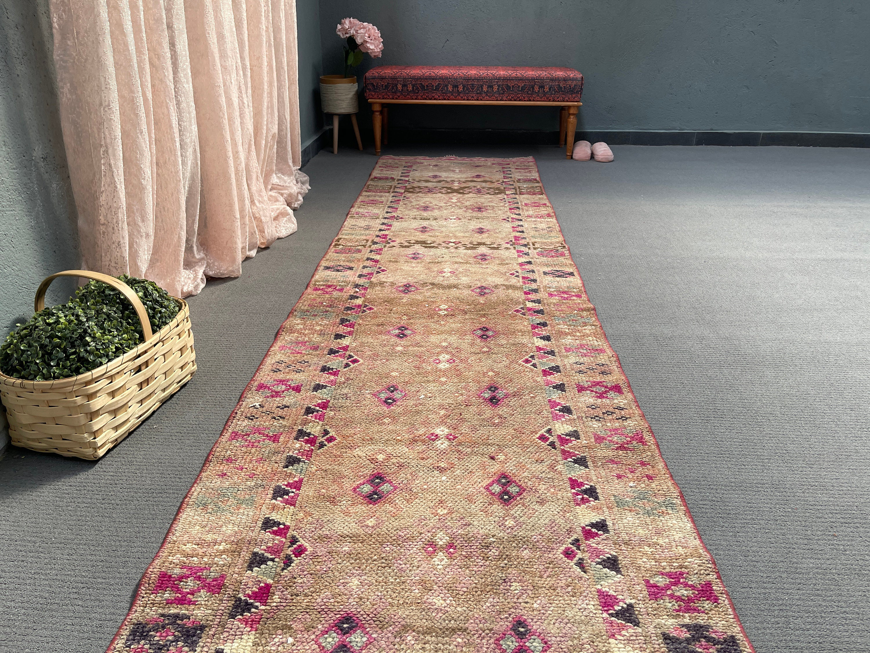 Union Rustic Classic Wool Patchwork Runner Rug, 34.6x161.4 Inch Pink ...