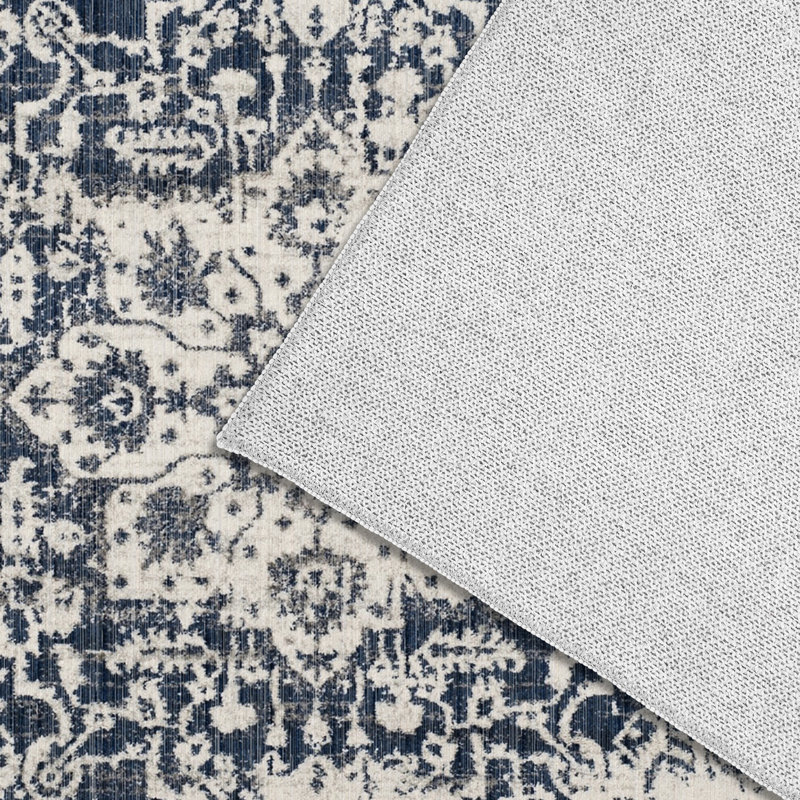 Tapis décoratif antidérapant bleu et blanc pour salon, chambre à coucher ou bureau , Rectangle 6 pi x 9 pi
