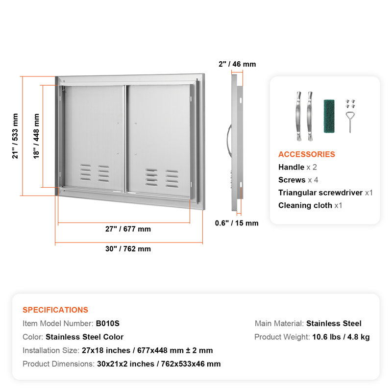VEVOR Ventilation 30'' W x 0.03'' D Steel Access Door