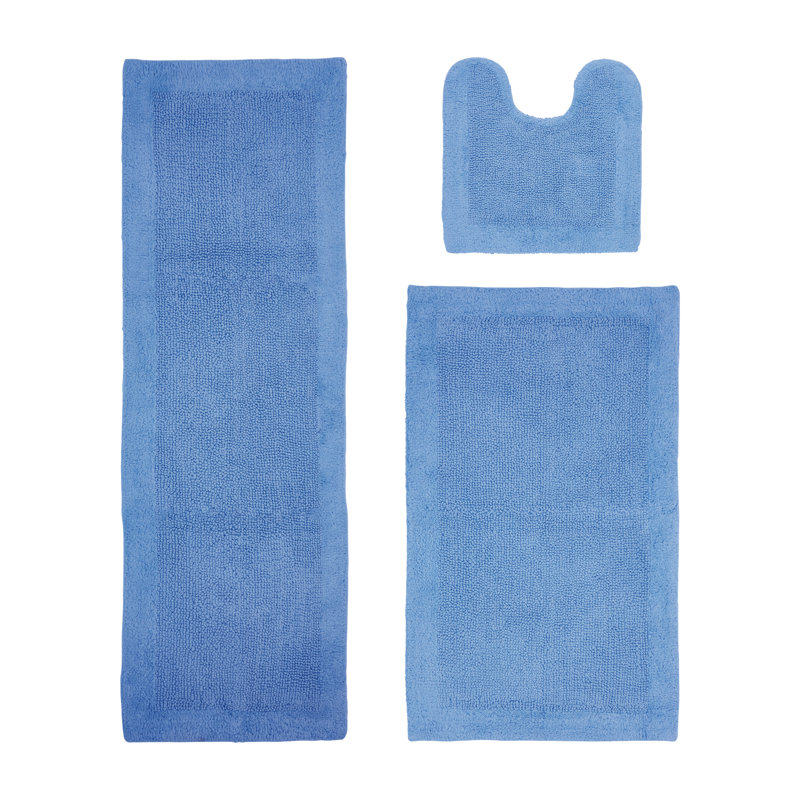Merkel 100% Cotton Tufted Premium 3 Piece Bathroom Rug Set Machine Washable Extra Soft & Absorbent Reversible Bath Rug