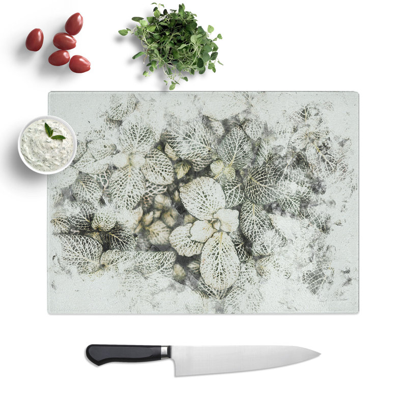 Tempered Glass Plant Leaves Abstract Chopping Board, 20 cm x 28.5 cm
