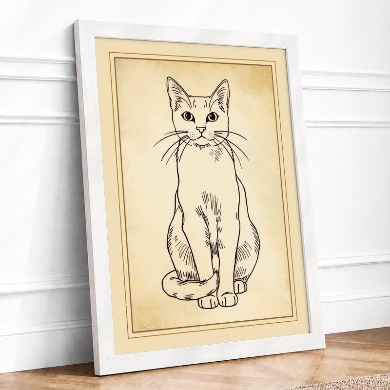 Seated Cat Study Vintage - Print, A4 - 29.7 x 21.0 cm, White