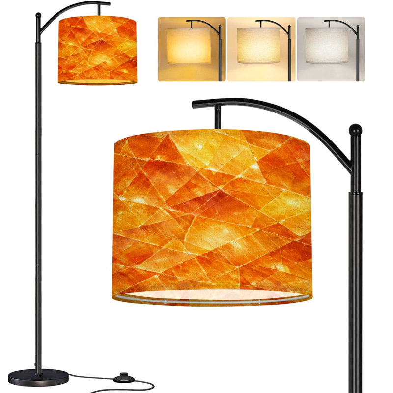  Arc Floor Lamp Watercolor Tall Modern Standing Lamp LED Adjustable Linen Lampshade 3 Color Temperatures