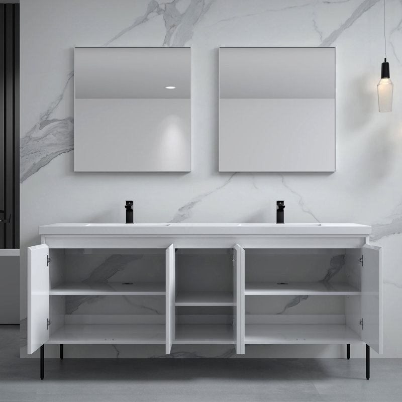 Socwell 73'' Double Bathroom Vanity with Resin Top, White, White