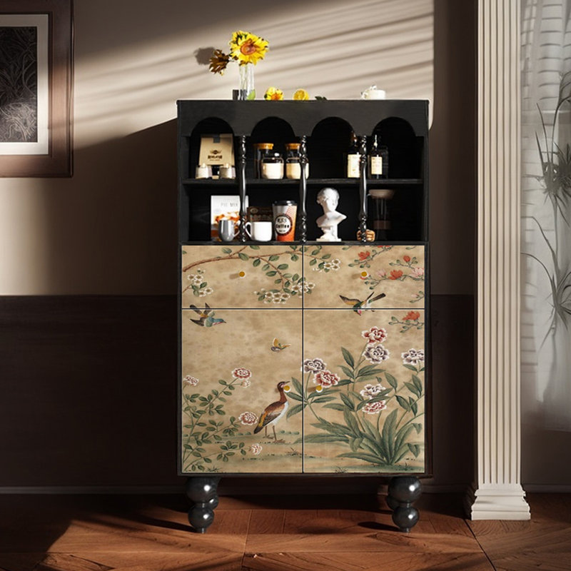 Armoire d'appoint multifonctionnelle à motif floral rétro