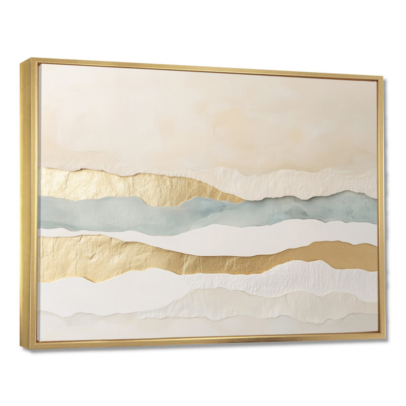 Gold Stripe Wall Art, Metallic Glam Canvas, Golden Stipes, H 30 po x l 40 po, Cadre flottant doré