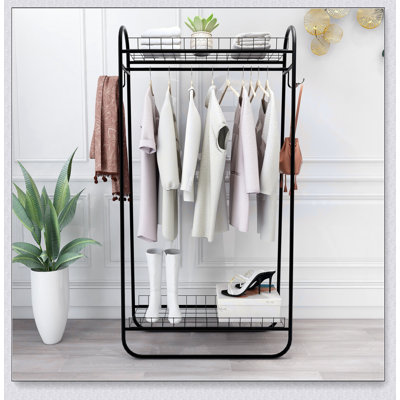 Garment Rack Freestanding Heavy Duty Clothing Rack, Metal Rolling Clothes Rack with Double Shelves, Portable Wardrobe Rack for Hanging Clothes