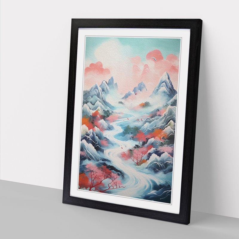 Japanese Mountains Action Painting No.2 - Framed Print, Black Framed, 46cm H x 34cm W x 2cm D