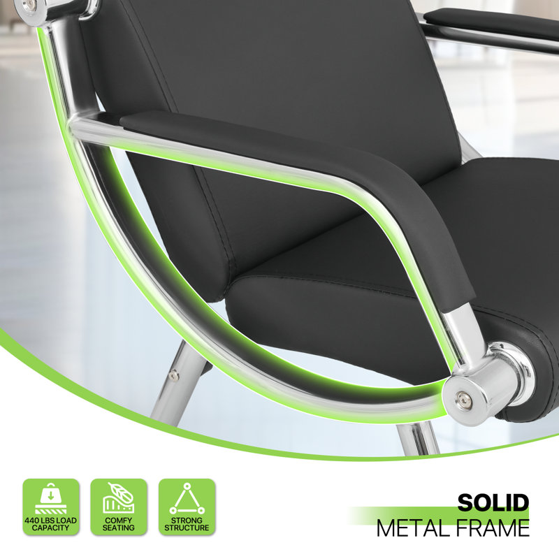 Black Faux Leather Reception Chair with Iron Frame