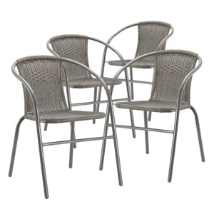 (4)Stacking Patio Dining Armchair Grey