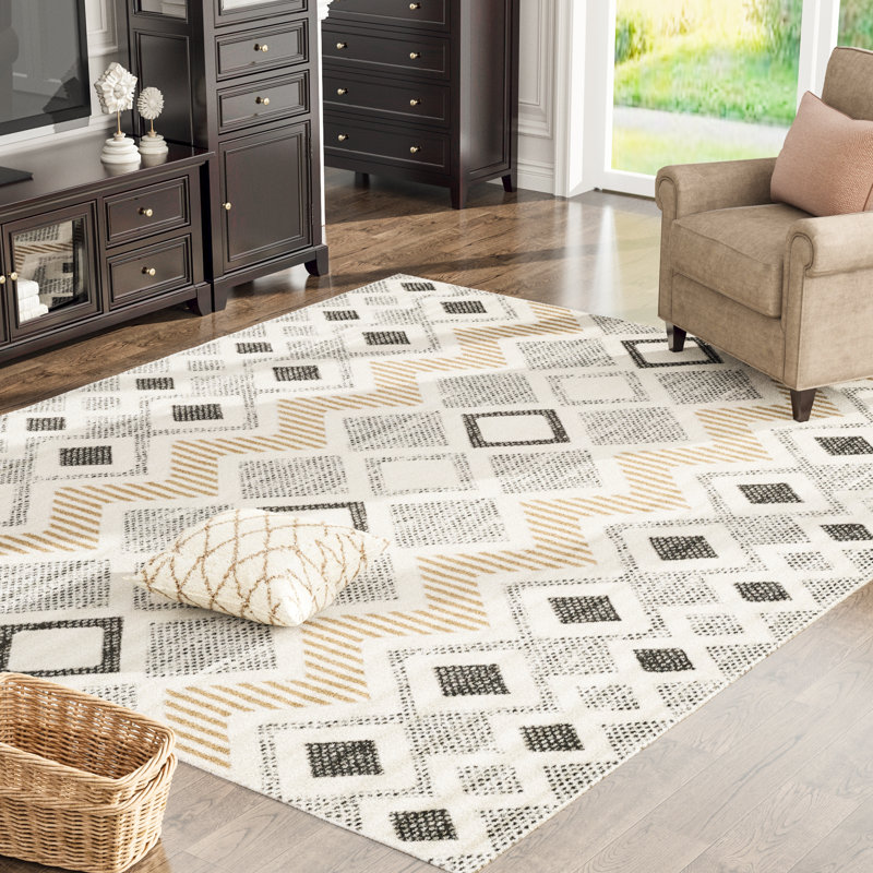Tapis à motif géométrique à chevrons moderne brun / gris / beige Kearyn, Rectangle de 5 pi x 8 pi