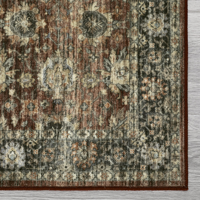 Oriental Machine Washable Rug with Rubber Backing for Living Room Vintage Non-Slip Dining Room Rug Easy-Cleaning Floor Carpet for Bedroom Office Playroom