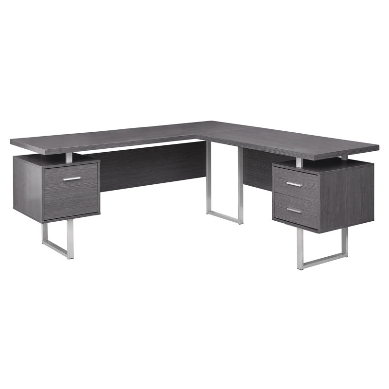 Computer Desk, Home Office, Corner, Storage Drawers, 70"L, L Shape, Work, Laptop, Metal, Gray/Silver