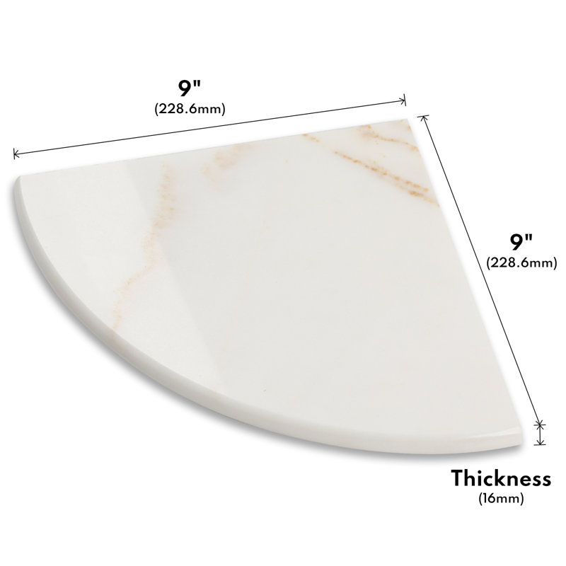  Tablette de coin en marbre, tablette de douche en marbre Calacatta Gold, tablettes de coin arrondies polies de 9 po pour salle de bain, cuisine, bureau, salon, 2 pièces