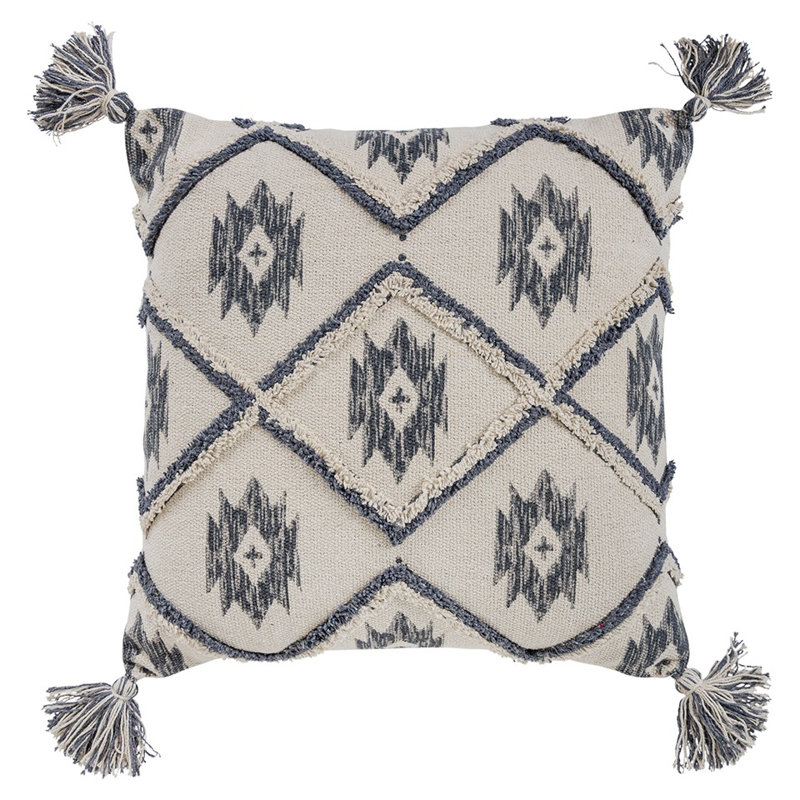 Coussin décoratif à motif de pompon gris et crème