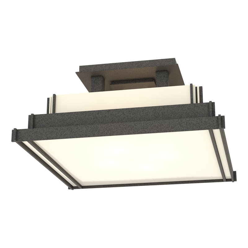 Steppe 4 - Light Lantern Square Semi Flush Mount, Natural Iron, Ivory, 7.6" H x 17.1" W x 17.1" D