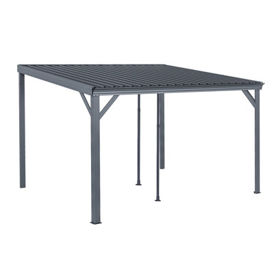 10 po x 12 pi Lean To Gazebo, pavillon de jardin mural à toit rigide extérieur avec toit en acier galvanisé incliné, abri robuste renforcé avec système de drainage pour terrasse, porche et cour arrière