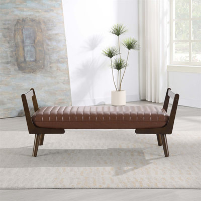 Banc de style Mid-Century moderne avec pieds en bois et repose-pieds cannelé pour plus de confort et de style dans n'importe quelle pièce