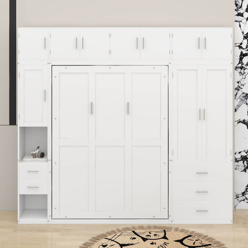 Lit escamotable double avec casiers et armoires