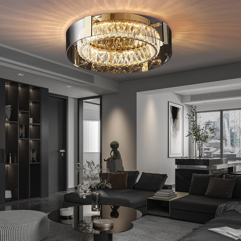 Crystal Dimmable Ceiling Lights 3 Modes LED Flush Mount Light with Remote Control