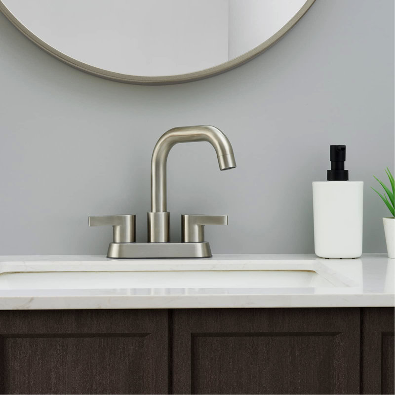 Brushed Nickel Bathroom Sink Faucet - 4 Inch , 2 Handles, With Spout And Pop Up Drain Nickel, Elegant Design, Brushed Nickel
