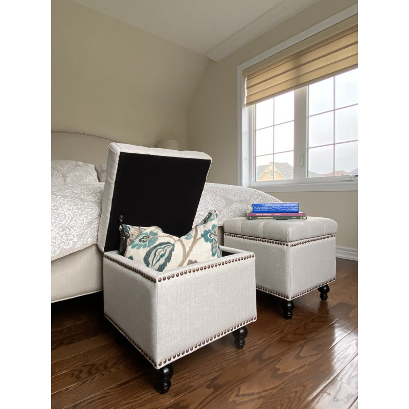 SEAT4U Beckmann Cube Storage Ottoman, Ivory Cotton Blend