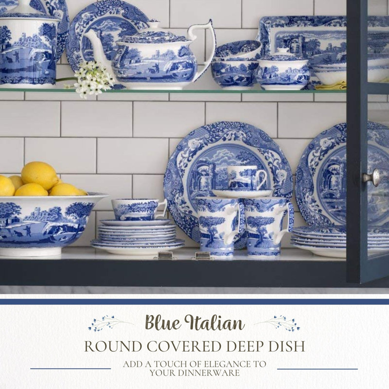 Spode Blue Italian Round Covrd Deep Dish 2 Qt