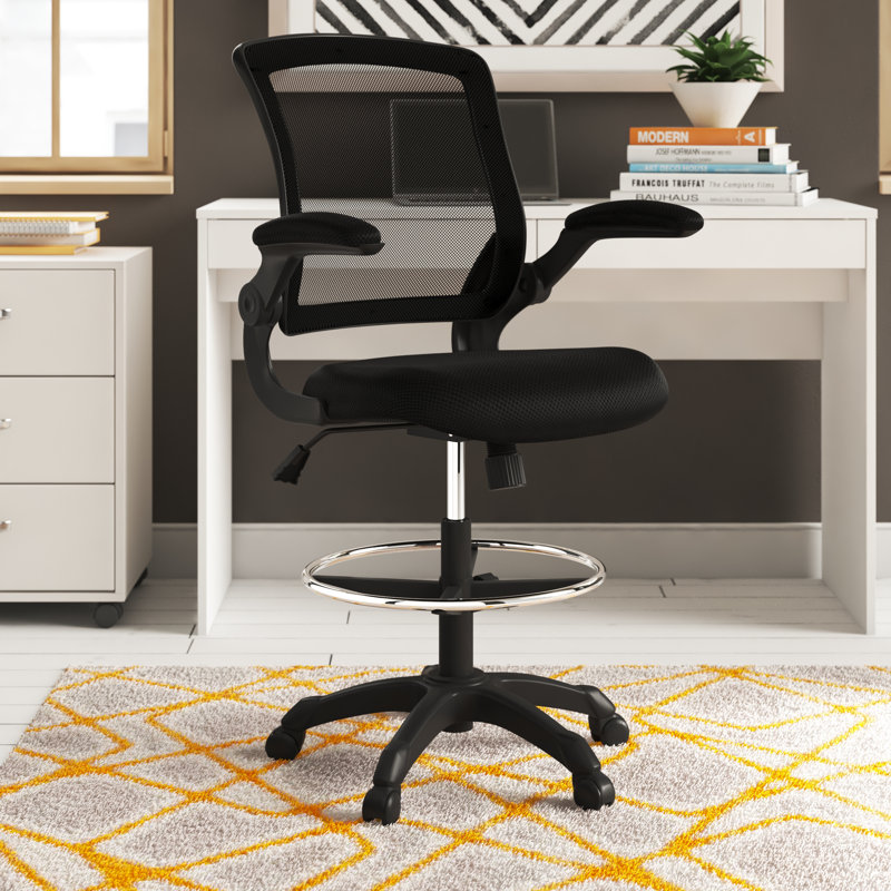Modway Veer Drafting Chair - Reception Desk Chair - Flip-Up Arm Drafting Chair, Black