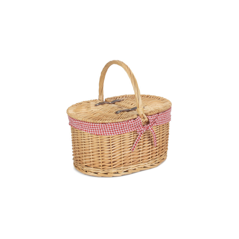 Wicker Lidded Picnic Hamper with Lining, Red