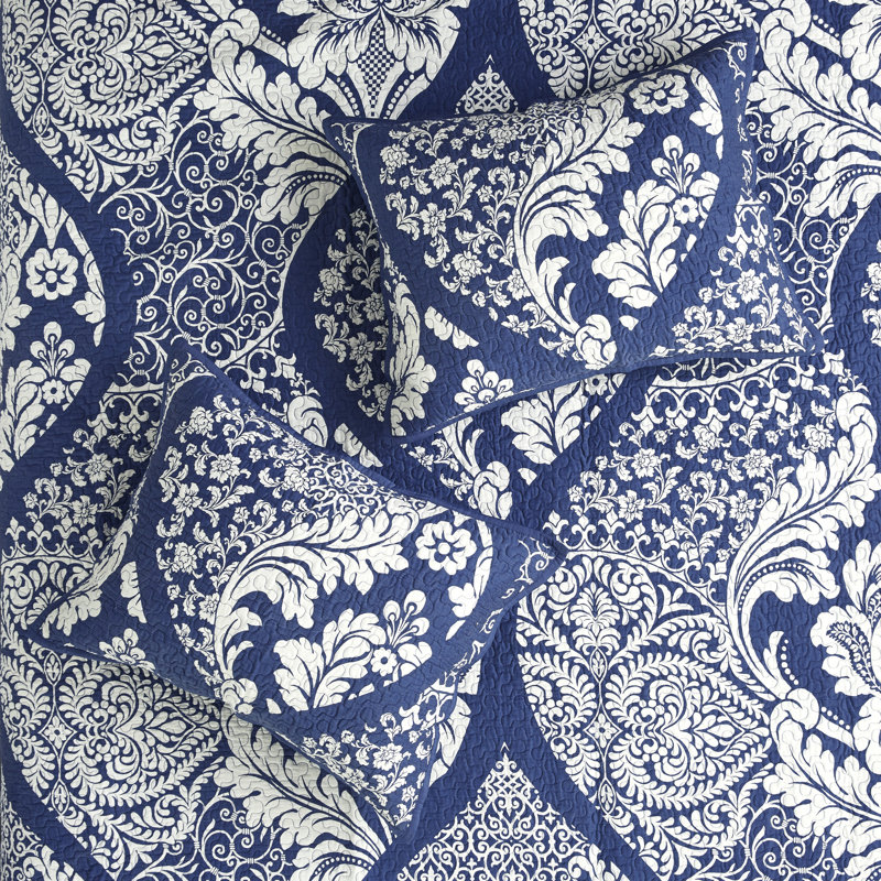Indigo and White Cotton Reversible King Quilt Set