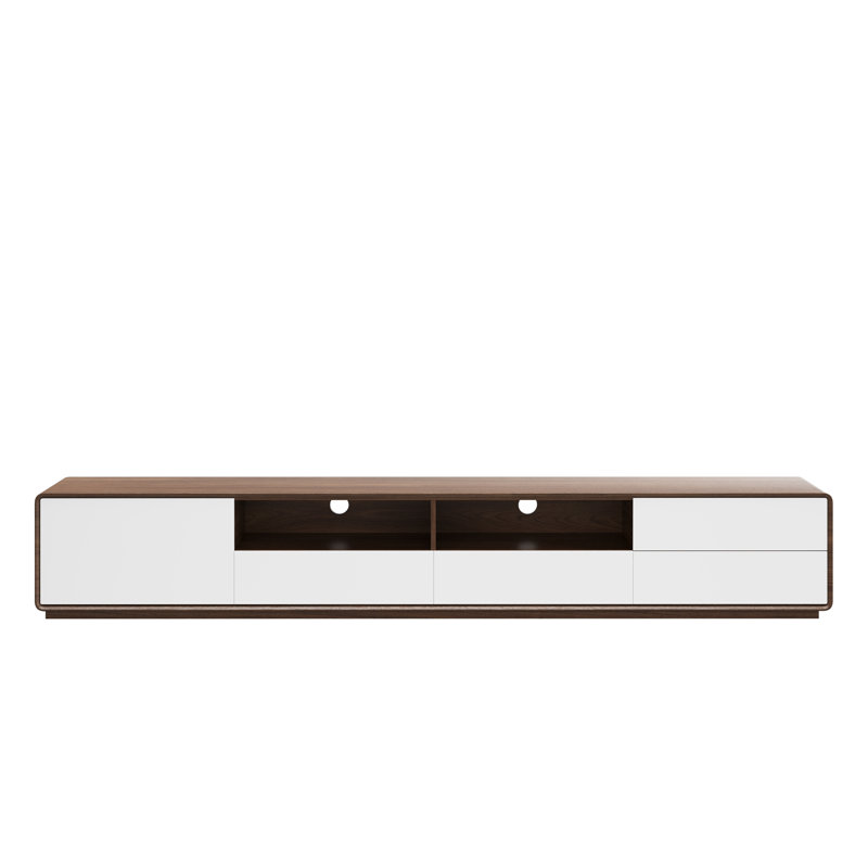 Morford Modern Wood TV Stand Media Console 4 Drawers Open Storage Cabinet Veneer Fully-assembled, 94.48", White