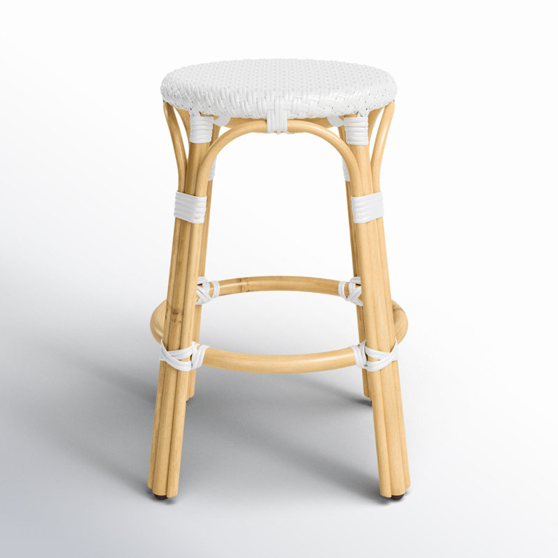 Alastair Bar & Counter Stool, Glossy White/Natural Rattan Frame, Counter Stool (24" Seat Height)
